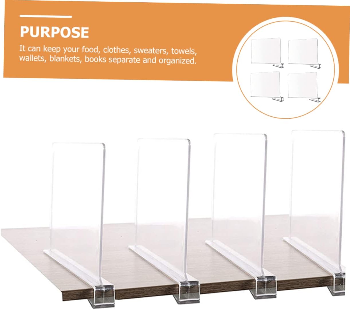 4pcs Wardrobe Clothes Separator Closet Shelf Divider Organizing Separator Book Shelf for Maximize Storage Space