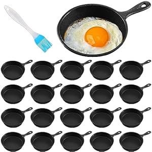 Remerry 20 Sets 4 Inches Cast Iron Skillets Mini Black Iron Nonstick Frying Pan Small Sizzling Plate Egg Pan Cast Iron Pot Bundle with Oil Brush for Indoor and Outdoor Restaurant Kitchen