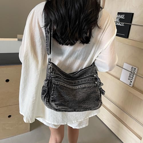 Denim Purses for Women Grunge Y2k Purse Y2k Bag Black Y2k Accessories Goth Punk Shoulder Bag Denim Tote Bag Casual Retro Crossbody Lightweight Shoulder Bag Canvas Handbags2