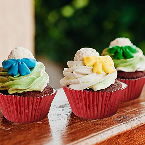 Image of Red Foil Cupcake Liners,GOLF Standard Size Red Foil Cupcake Liners Wrappers Metallic Baking Cups,Muffin Paper Cases, 500 Pack