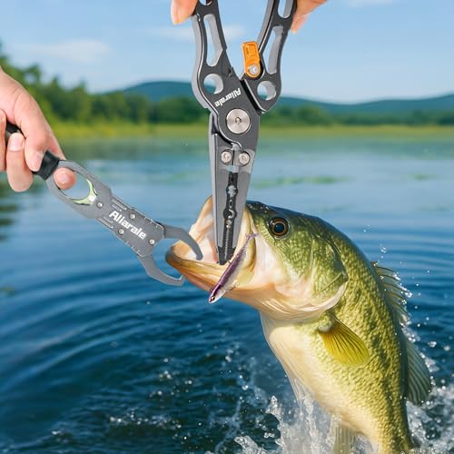 Image of Fishing Pliers,Fish Lip Gripper & Scale Combo - Saltwater Resistant Fishing Tools Kit,Multitool Hook Remover and Split Ring Pliers with Sheath,Fishing Gear,Fishing Gifts for Men