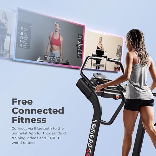 Image of Sunny Health & Fitness Smart Treadmill Intensive Quiet Auto Incline /Decline | Commercial Level | Extreme Auto Incline | Decline Capabilities | Shock Absorbing | Pre-Program Workout | Multi-Grip Handrail