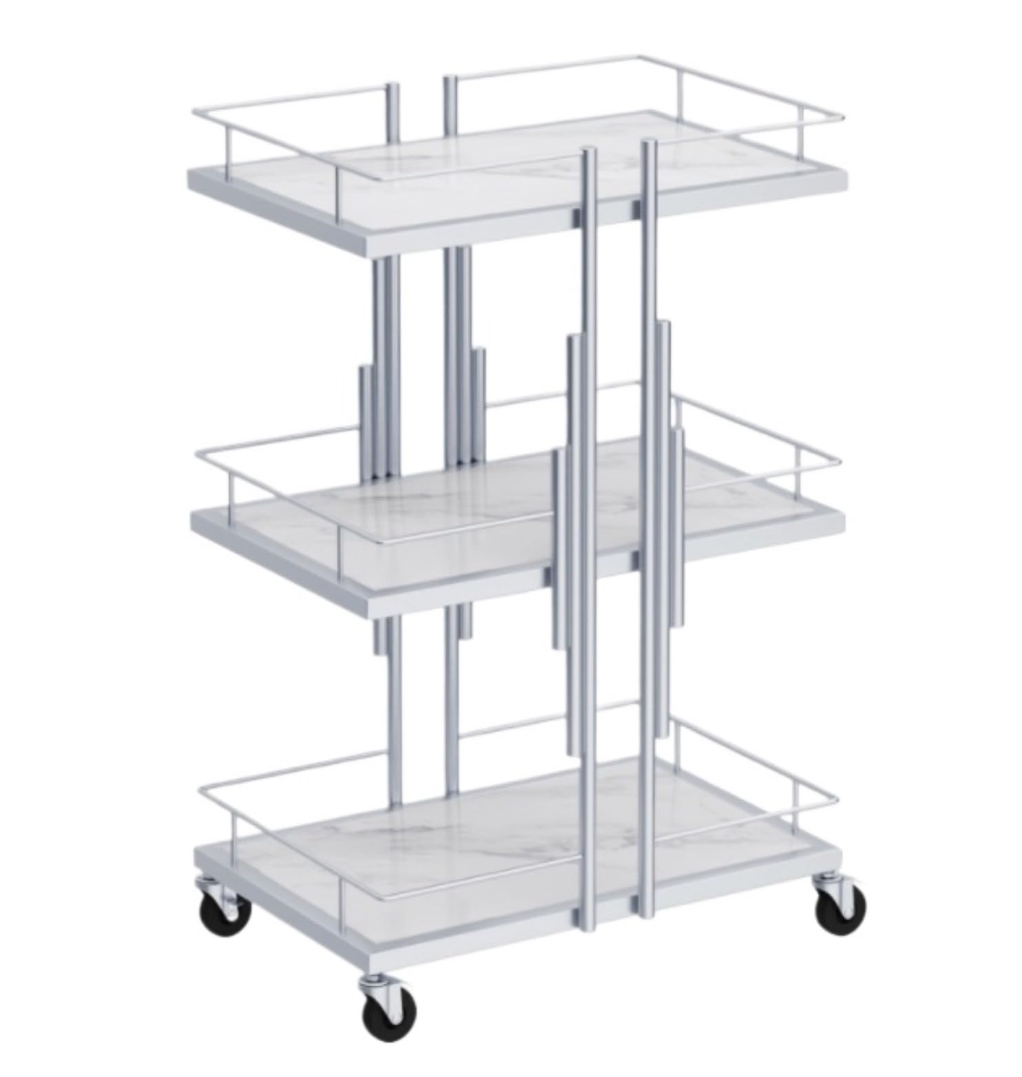 3-Tier Salon Hairdressing Rolling Cart For Bedroom Tattoo Shop For Barber Shops(Silver)