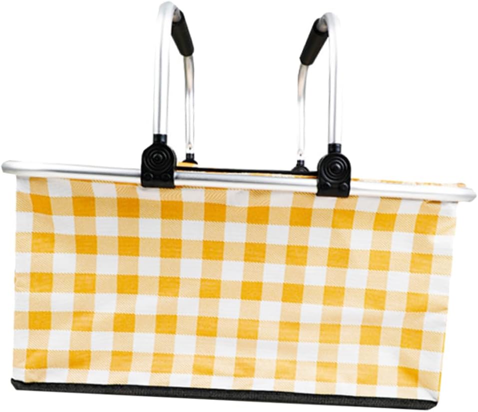 1pc Capacity Insulated Picnic Basket Collapsible Outdoor Cooler Bag Frame Durable Yellow Design for Camping Picnics and Outdoor Events
