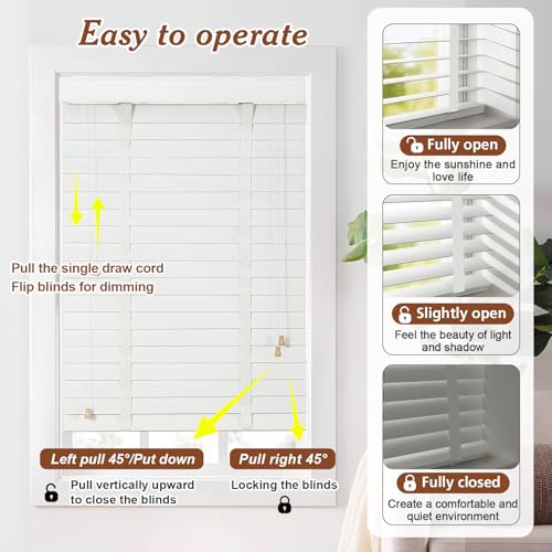 2" Slats Wood Blinds for Indoor Windows, Custom Wood Window Blinds, Wooden Venetian Horizontal Blinds & Shades for Indoor Windows, Office, Living Room, Bedroom