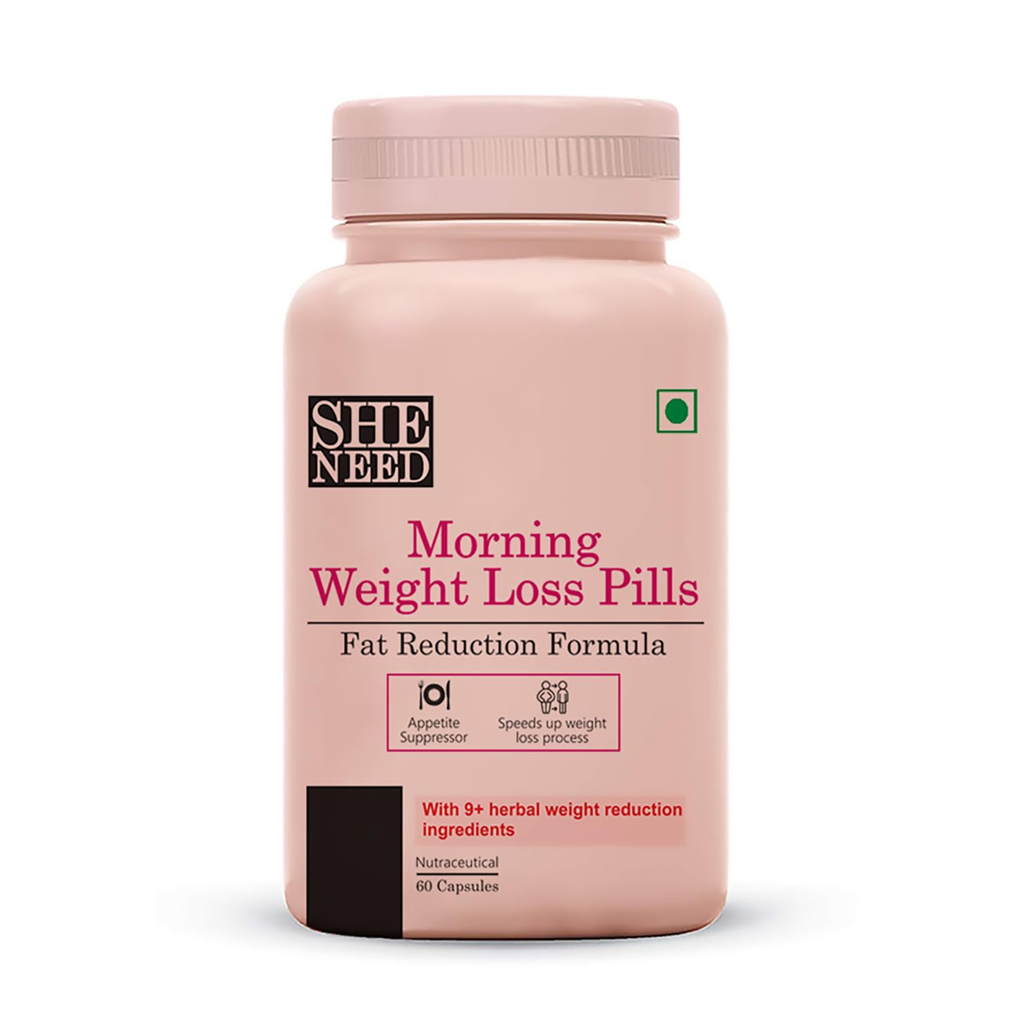 SheNeed Morning Weight Loss Pills With Fat Reduction Formula For Daily Calorie Burn With Garcinia Cambogia, Green Tea Extract And Black Tea Extract For Men & Women, Vegan – 60 Capsules