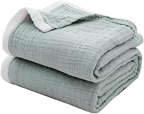 SE SOFTEXLY Muslin Throw Blanket for Bed,4-Layer Muslin Summer Blanket for Couch Sofa,Light Comfortable 100% Cotton Blanket for Adults Queen Size(80"x90",Sage Green)