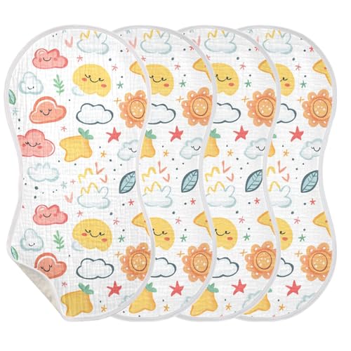 Cartoon Clouds Sun Stars Cute Cotton Burp Cloths Large Soft Touch spit up Cloth for Unisex boy and Girl Set of 2, 22x11in3