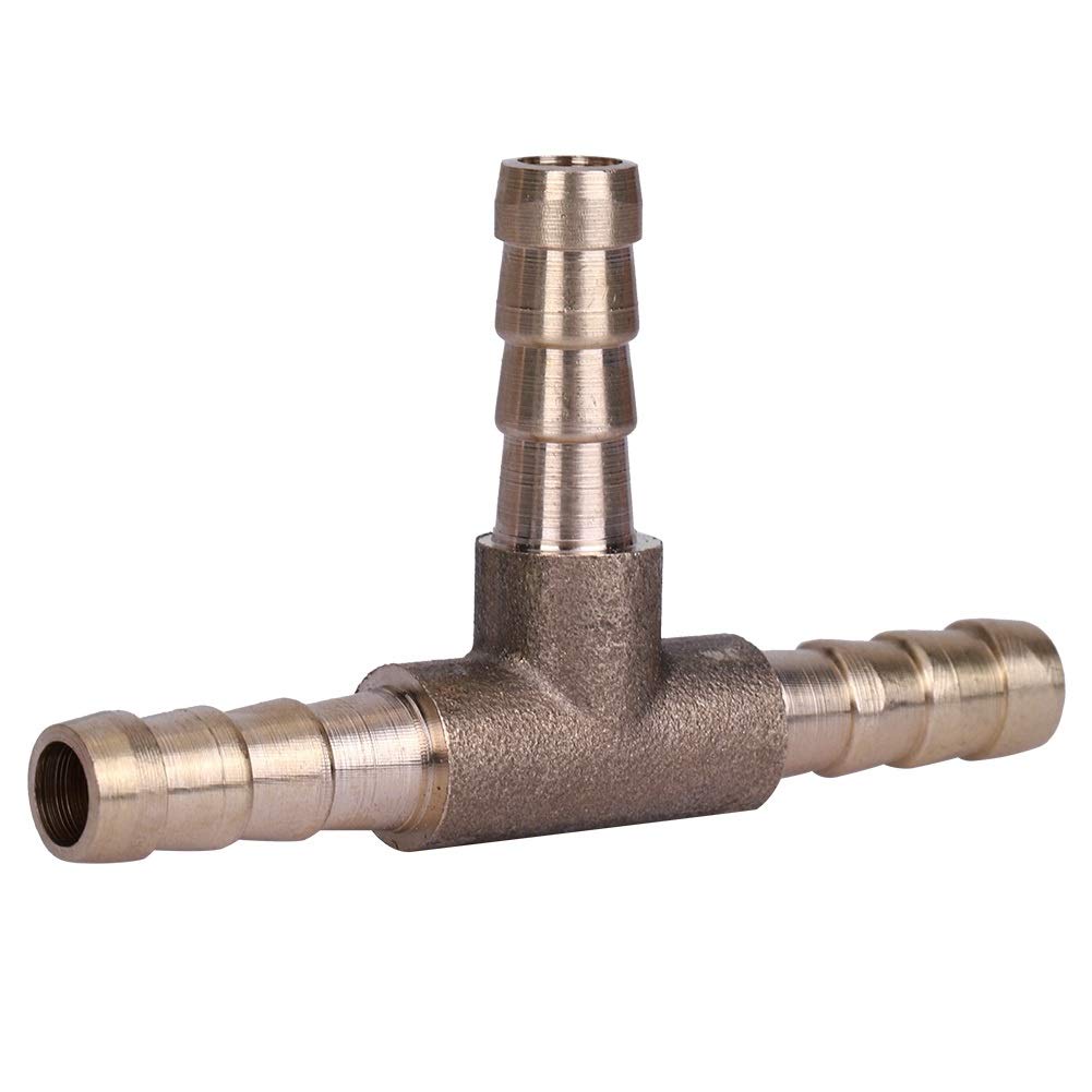 Ticfox T Piece Brass Hose Connector, Brass Tee Barb Reducer Fitting, T Piece 3 Way Fuel Hose Joiner Connector for Compressed Air Oil Gas Pipe(6mm)