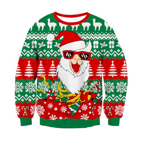 RAISEVERN Weihnachtspullover Herren Alpakas Hässliche Lustige Grün Xmas Pullover Damen Sweater Paare Familie Weihnachtspulli, M