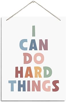 I Can Do Hard Things Sign, Inspirational Wood Sign Rustic Hanging Wood Plaque Sign, Motivational Wall Decor, Nursery Decoration, Classroom Decoration, Play Room Decor, Encouragement Gift