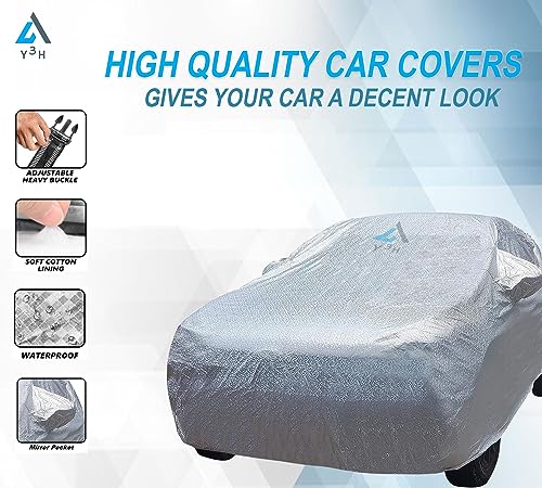 Image of Y3H 100% Waterproof Car Cover Compatible with Mahindra Kuv 100 (Model : 2016 Onwards) Custom Fit Body Covers with Mirror Pockets | Color : Metalic Silver