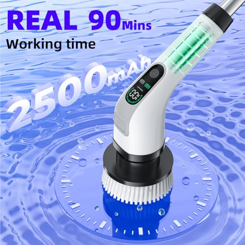 Image of Electric Spin Scrubber, IPX7 Waterproof Power Shower Scrubber with Extension Handle, 7 Replaceable Brush Heads & 3 Hard Bristle Crevice Cleaning Brushes Cleaning Supplies for Bathroom Tub Tile Floor