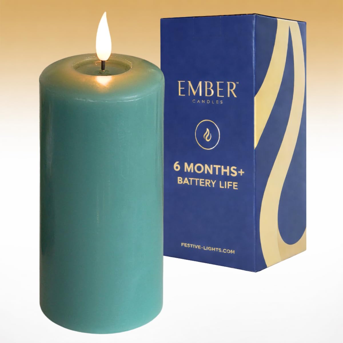 Ember Candles Green Ember Candles™ 15Cm Signature Sage Led Flickering Battery Candle – 100% Real Wax, Ultra-Realistic, Flameless, Hand-Poured Design, 6-Hour Timer For Safe Indoor Use (Without Remote Control)