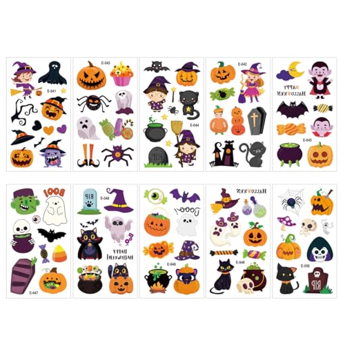 GJKLO 10 folhas de Halloween tatuagens temporárias autocolantes, decalques Halloween, ideia de presente de Halloween, Halloween acessórios de decoração suprimentos para festas de máscara