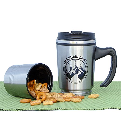 Stainless Steel Leakproof Travel Mug Coffee Cup with Handle 2in1 Double wall Coffee Mug 12 oz Removable Extra 6 oz Storage Cup Travel Cup Coffee Tumbler Fits any Car Cup Holder Great for Kids