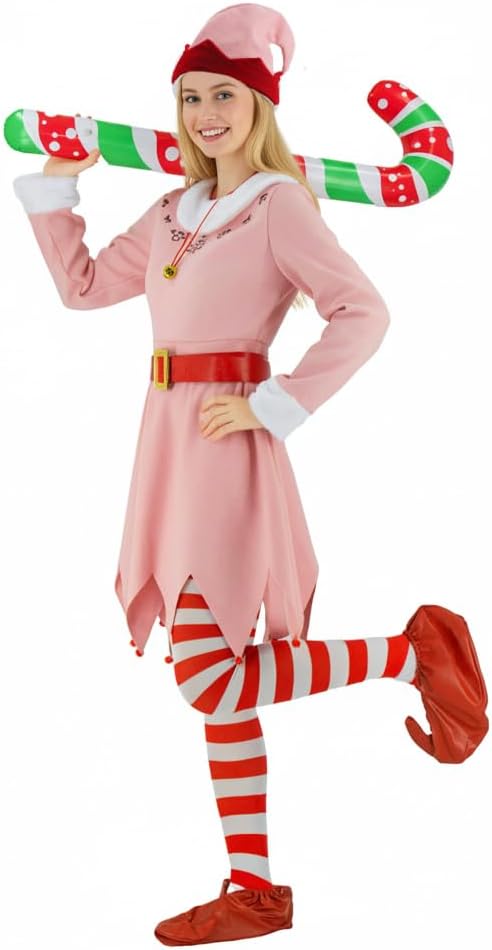 Christmas Elf Costume Adult 8 Pieces Velvet Santa's Helper Holiday Cosplay Outfit for Men Women - Image 3