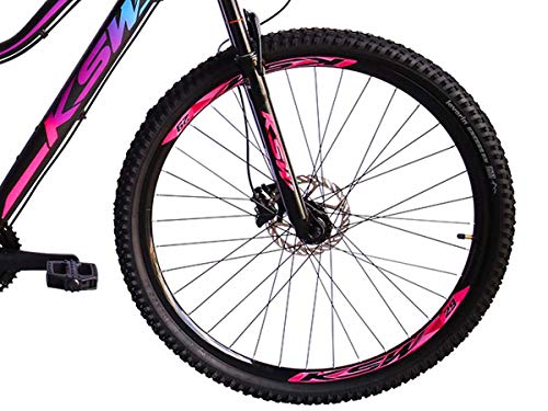 Bicicleta Aro 29 KSW MWZA 2020 Feminino 24v Hidráulico Preto com Rosa e Azul 17