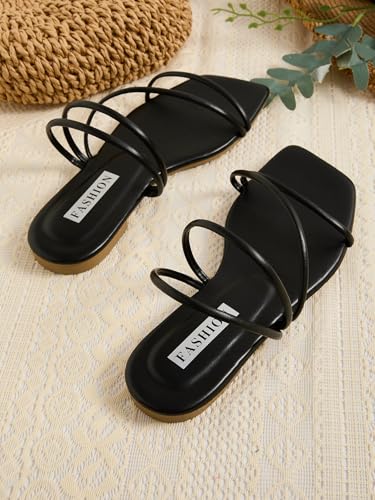 GORGLITTER Women's Strappy Sandals Criss Cross Strap Flat Sandals Open Toe Slides Shoes3