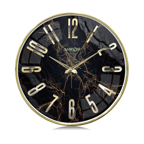 Image of RANDOM Silent Wall Clock, Non-Ticking Quartz Movement, Foiling Ring and 3D Numbers (Gold Accent)