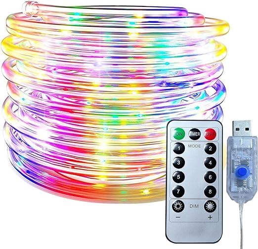 SHANJIA Rope String Lights, 22M/72ft 200LED Waterproof 8 Mode/Remote USB Tube Lights Christmas Lights,String Lights Outdoor Indoor for Christmas Decorations (Multicolor)