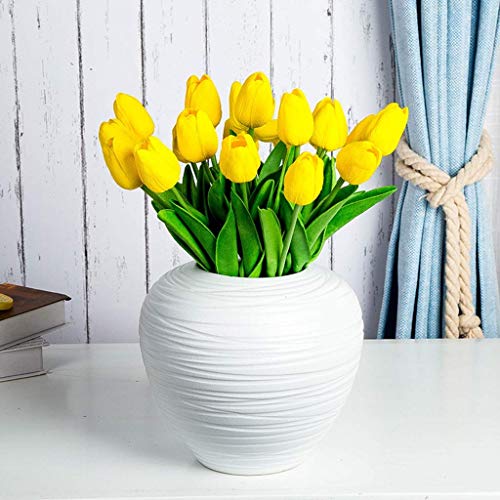 Tulpenvaas, Witte Keramiek Vaas Moderne Eenvoud Vaas, Grote Ronde Buik, Woonkamer Kantoor Vaas, 19 * 19 * 20 CM Decoratieve ornamenten (Kleur: Wit, Maat: 19 * 19 * 20 CM) - Afbeelding 6