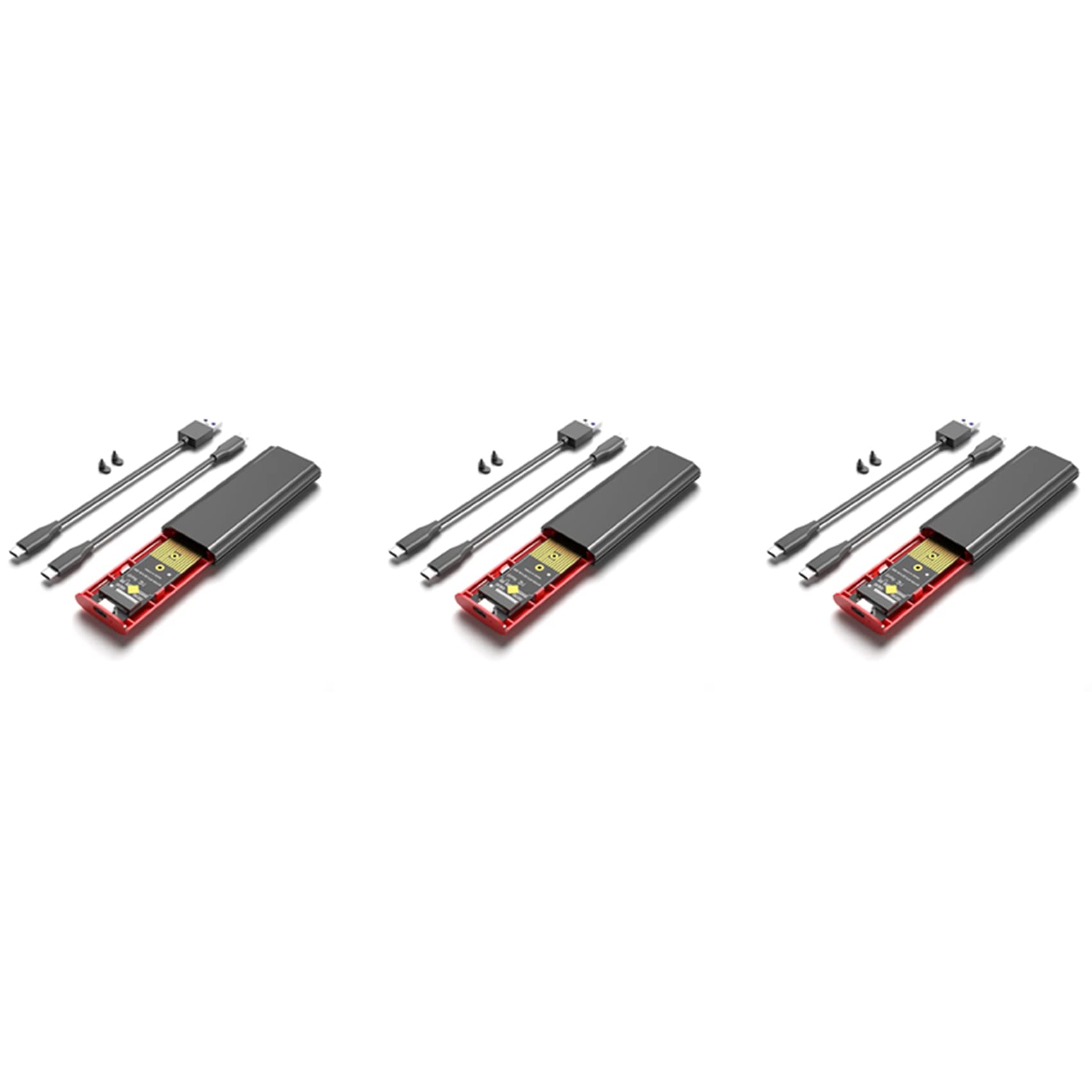 3 x obudowa M2 SSD NVME M.2 na USB 3.1 SSD Box Case do M.2 PCIe NVMe M Key 2230/2242/2260/2280 adapter bez narzędzi, czarna
