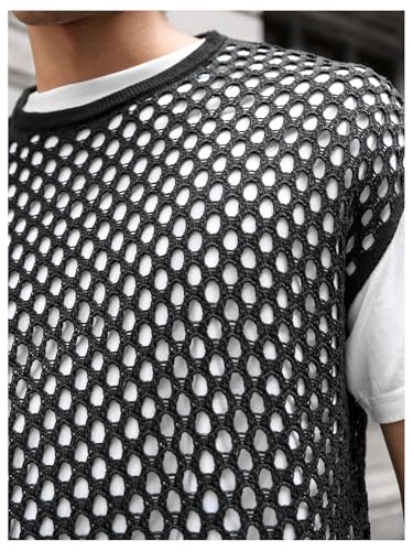 Floerns Men's Hollow Out Crew Neck Sweater Vest Cap Sleeve Casual Knitwear Tops4