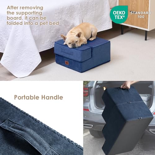 Image of EHEYCIGA Dog Stairs for Small Dogs 13.5 inch H, 3-Step Dog Steps for Couch Sofa and Chair, Pet Steps for Medium Cats, Non-Slip Balanced Pet Ramp Indoor, Navy Blue