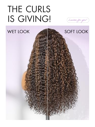 Image of LUVME HAIR 7x6 HD Lace All-Day Comfort Wig PartingMax Lace Wigs Water Wave Curly Lace Front Wigs Human Hair Pre Cut Plucked Lace Frontal Glueless 22 Inches Hlighlight Color