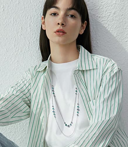 Noessla Long Silver Necklace For Women Bohemian Layered Statement Costume Long Necklaces For Women Fashion Jewelry Mothers Day Gifts(Jade Green) #TOP2