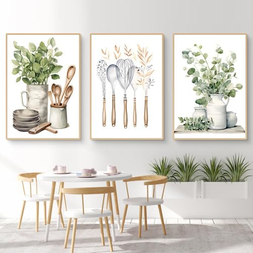 Uixxducc Moderne Poster Set 3er Elegant Küche Bilder Aesthetic Boho Deko...