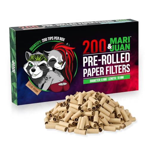 Mari & Juan 200 vorgedrehte Filter | 6mm Durchmesser ungebleichtes Pflanzenfaserpapier | Braune Papierfilter Umweltfreundliche Filter Tips | Filterspitzen Box I pre Rolled Tips