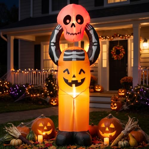 6 FT Halloween Inflatable Pumpkin Skeleton with LED Lights - image 7
