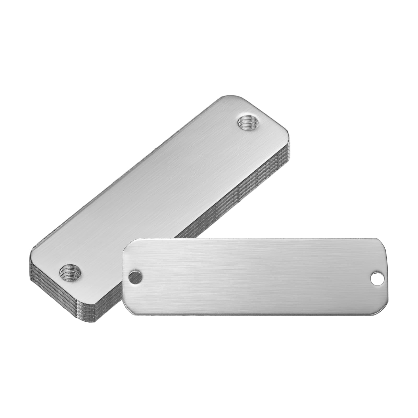 PATIKIL 6Pcs Blank Name Plates, 2 x 0.6" Rectangle 304 Stainless Steel Brushed Engraved Plate Custom Laser Engraving Blank with Holes for Personalized Nameplate Home Office DIY, Silver