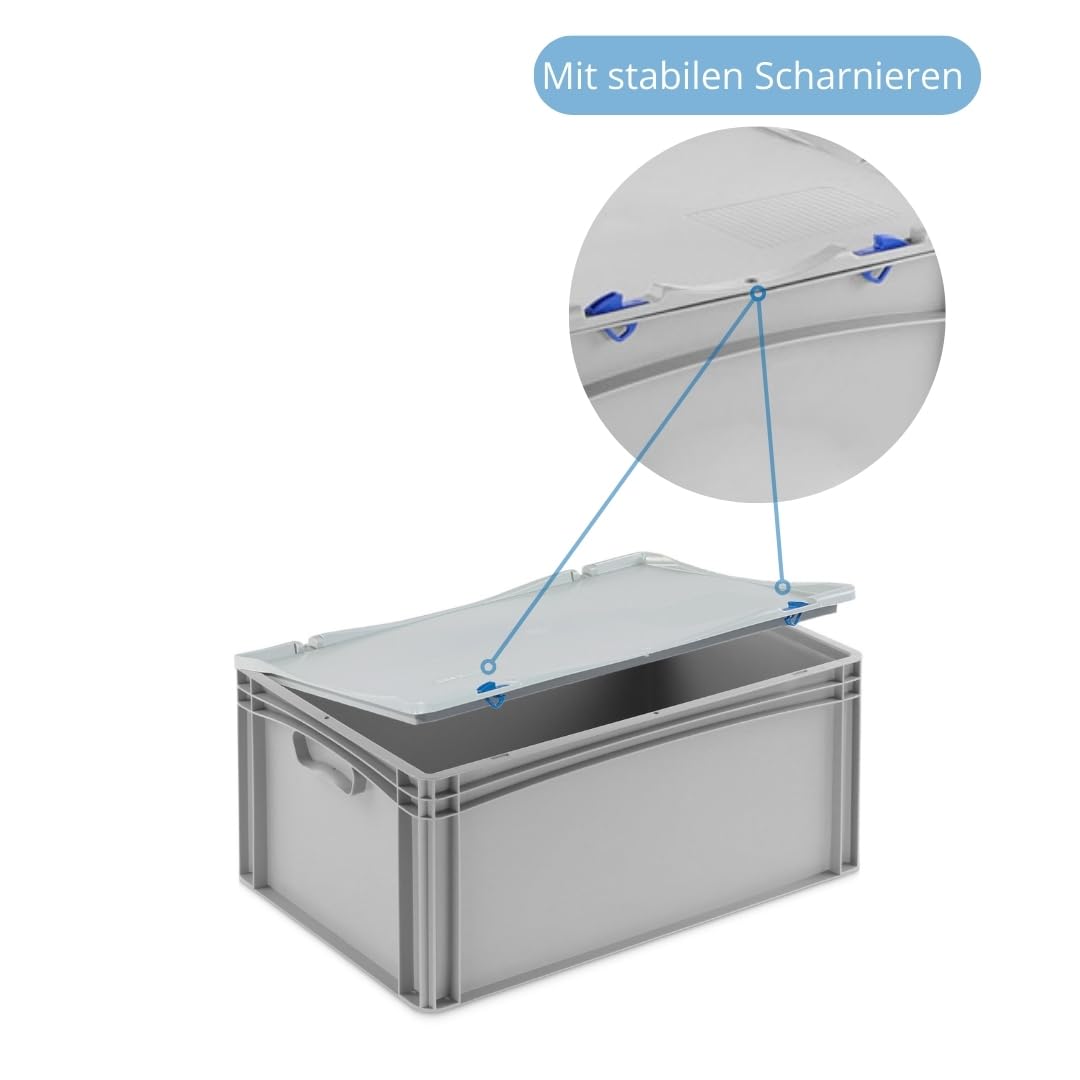 DIE BOX FABRIK Stabile Aufbewahrungsbox mit Deckel stapelbare Plastikbox Kunststoffbox Kiste in 12 Größen für Anwendungen wie Haushalt, Lager, Transport oder Industrie (60x40x28 cm)