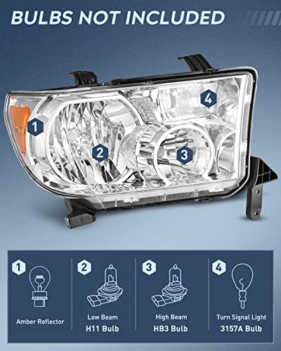 Image of Nilight Headlight Assembly for 2007 2008 2009 2010 2011 2012 2013 Toyota Tundra 2008-2017 Sequoia Headlamps Replacement Chrome Housing Amber Reflector Driver and Passenger Side