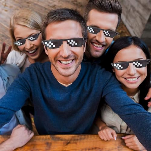 Image of STORE 2508 Pixelated Thug Life Party glasses Gangster Gangsta Life Funny Novelty Shades, Photo Props Unisex Sunglasses Eyeglasses