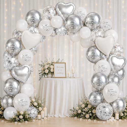 HYZYWON Ballons de Mariage, 70 Pièces Ballon Coeur, Blanc Or Rose Mariage Just Married pour Lacher, Decoration Fiançailles, EVJF, Demande en Mariage, Salle...