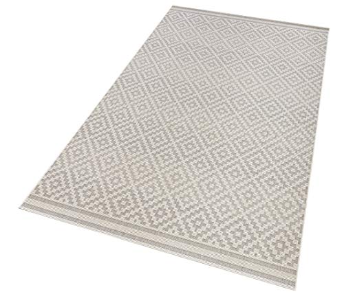 NORTHRUGS In- und Outdoor Teppich Raute 140x200cm - Wetterfest Modern Geometrisches Raute Muster Design Läufer für Balkon Terrasse Garten Wintergarten Wohnzimmerteppich Wasserfest in Grau Creme