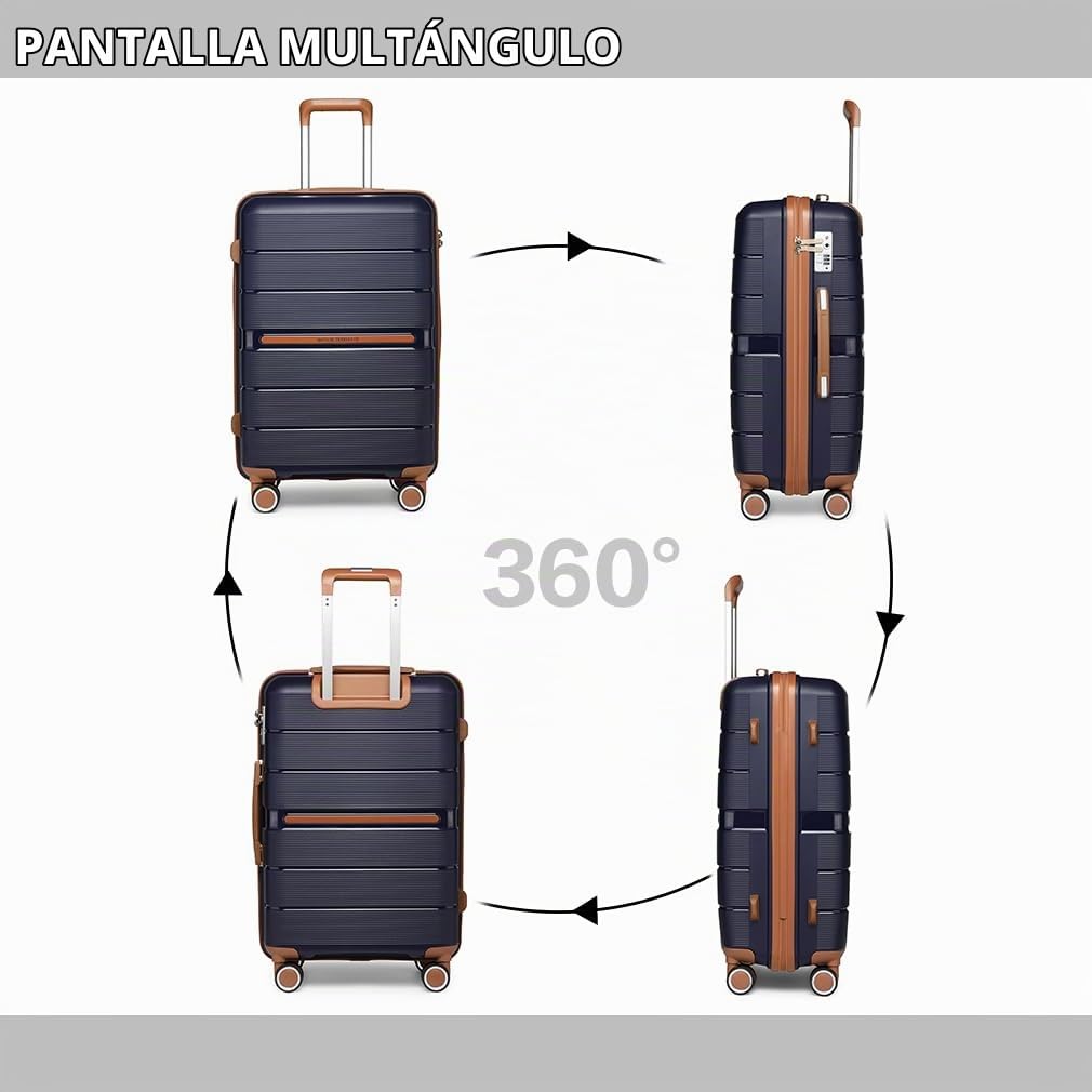 British Traveller Equipaje de Mano 56x37x22cm Maleta de Viaje Cabina Rígida Ligera Maleta de Cabina 4 Ruedas, Azul