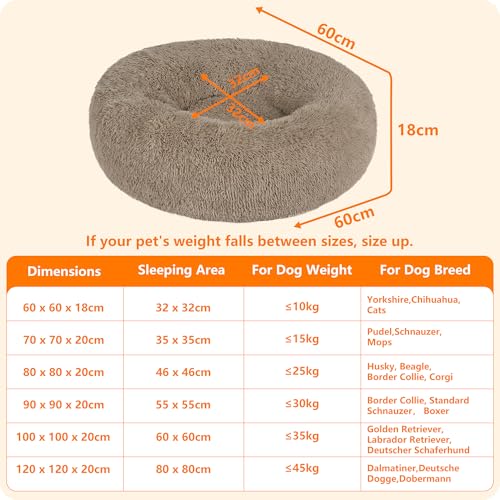 HMTOPE Orthopädisches Hundebett rund Hundekissen Hundesofa Katzenbett Donut Kuscheliges Hundekorb Waschbar, 60 cm Ø, Kamelbraun