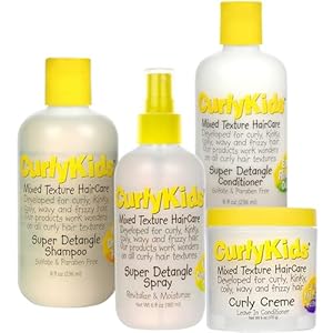 CurlyKids Textured Hair Care Set with Hair Detangler Spray, Kids Shampoo, Conditioner & Creme for Curly, Frizzy, & Wavy Hair | Sulfate & Paraben-Free Formula to Detangle, Hydrate, and Revitalize Curls