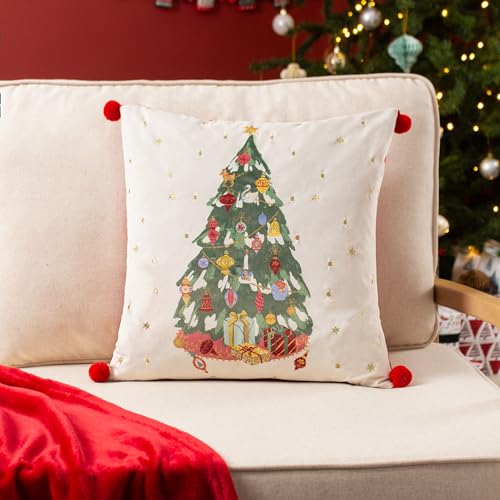 furn. Deck The Halls Tree Embroidered Cushion Cover