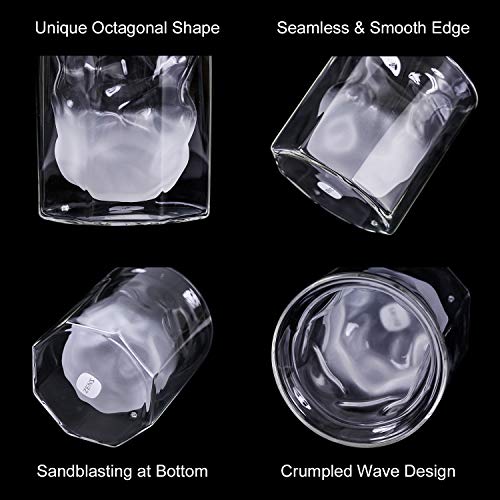 ZENS Whiskey Glass Set,Hand Blown Double Walled Lowball Scotch Whiskey Glasses of 2,Unique Octagonal 7.4oz Old Fashioned Glasses for Bourbon,Cognac Gift - Thumbnail 7