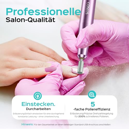 COSLUS Elektrische Nagelfräser für Gelnägel: 20000 u/Min Draht Einstellbare Geschwindigkeit and Drehrichtung Maniküre und Pediküre set，Nagelfeile Fräser für Gelnägel Acrylnägel (Lila)