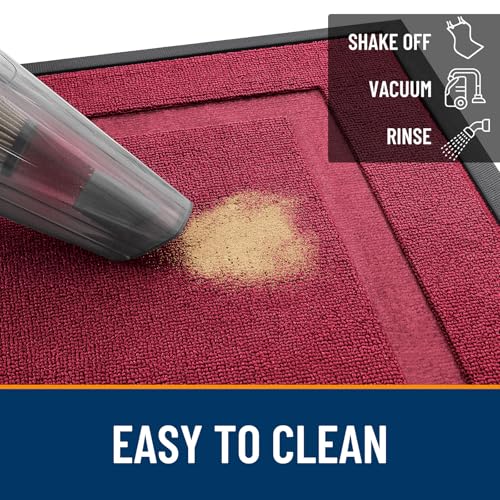 Image of OLANLY Front Door Mat Indoor Outdoor Entrance, Waterproof All-Season, All-Weather Doormat, Sturdy Natural Rubber, Low Profile, Easy Clean Patio Porch Entryway Mat, 71x23, Burgundy