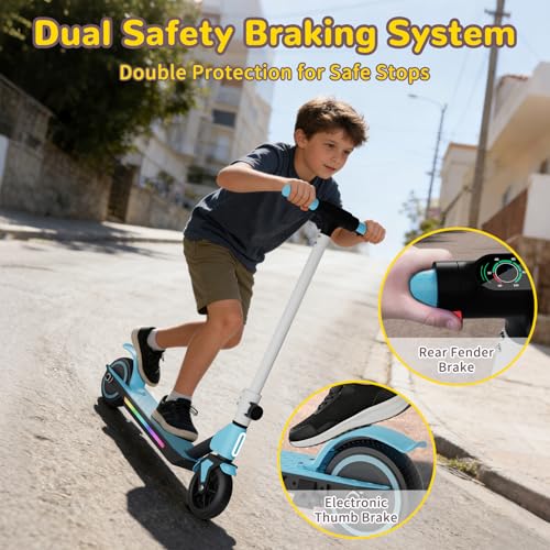Image of SIMATE Electric Scooter for Kids 6-14, Colorful Lights & Double Brake System, Aluminum Alloy Frame, Foldable, LED Display, for Boys Girls