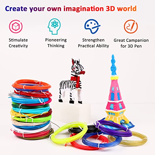 Image of 24 Assorted Colors 3D Pen Filament Refills PLA 1.75mm, Each Color 5 Meters (16 Feet), dikale 3D Printing Pen Filament Packs for Kids, Total 120 Meters-Bonus 250 Stencils eBooks