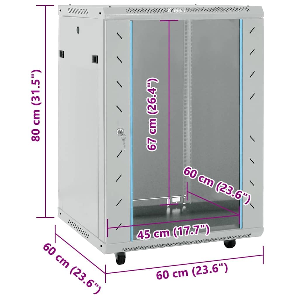 Armadietto di rete in acciaio con vetro di sicurezza grigio 60 x 60 x 80 cm, archiviazione mobile con ruote per NAS e server domestico, ideale per ufficio, LAN, Wi-Fi, streaming multimediale
